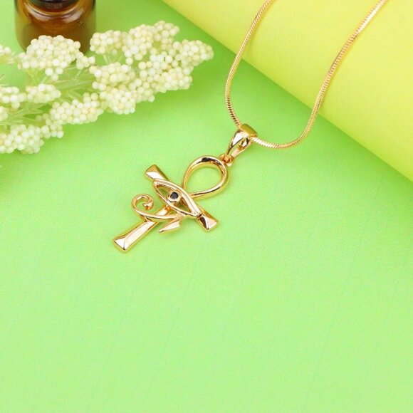 "Rose Gold Ankh Cross Pendant with Eye of Horus Design, XPPT1226 - Picture 5 of 13